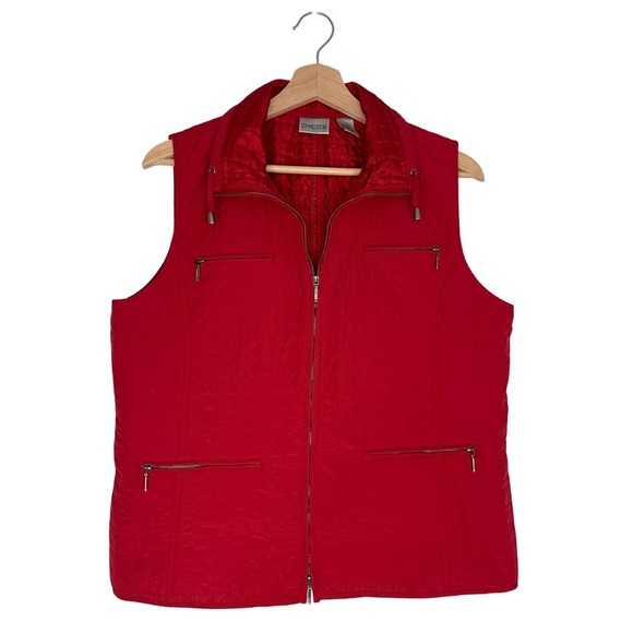 Chico's Red Quilted Zip Up Pocket Vest - Size 1 / Medium / 8 - Picture 4 of 12